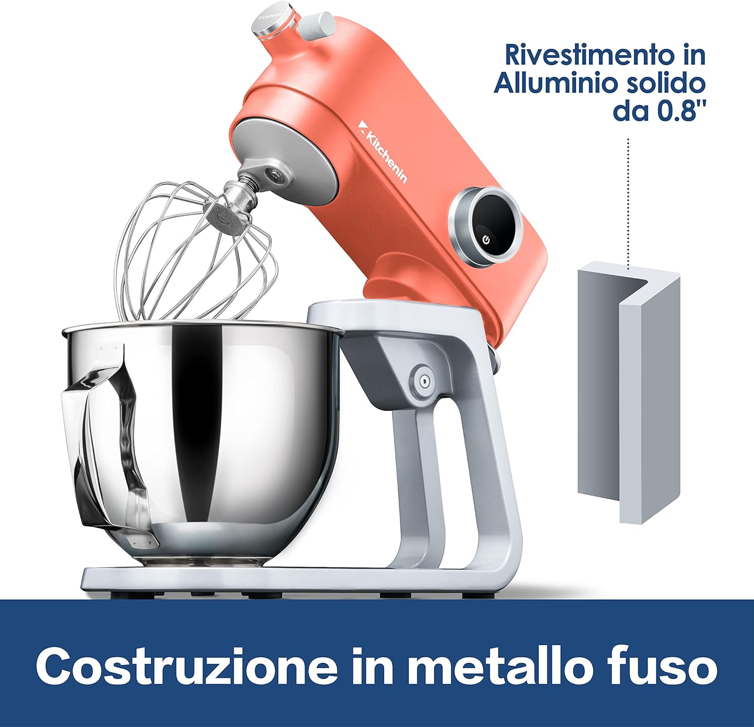 All Metal Stand Mixer,Kitchenin 5.3-Quart 8-Speeds Tilt-Head Food Mixer,400 Watt DC Motor (Classic Orange)