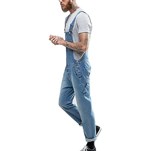 QJBMEI Men's Denim Bib Overalls Fashion Slim One-Piece Jeans