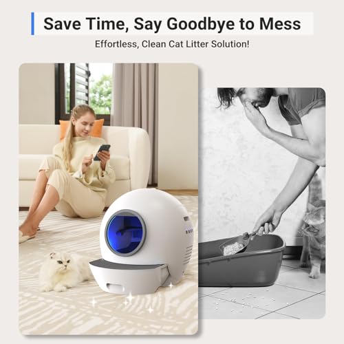 ELS PET Self Cleaning Cat Litter Box with 2 Pack Litter for Multiple Cats,Cat Litter Box Automatic Cleaning App Control/Smart Monitor/Odor-Removal Designl,Electric Litter Box with 2 Pack Litter-Purple