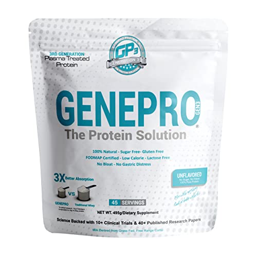 Genepro Unflavored Protein Powder - New Formula - Lactose-Free, Gluten-Free, & Non-GMO Whey Isolate Supplement Shake (3rd Generation, 30 Servings)