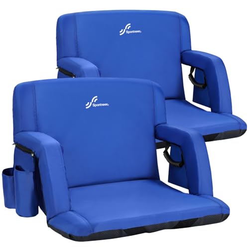 Sportneer Stadium Seats for Bleachers, Bleacher Chairs with Back and Cushion Bleacher Seats with Back Support Padded Stadium Chair with Armrests 6 Reclining Positions for Sport Events Camping Beaches