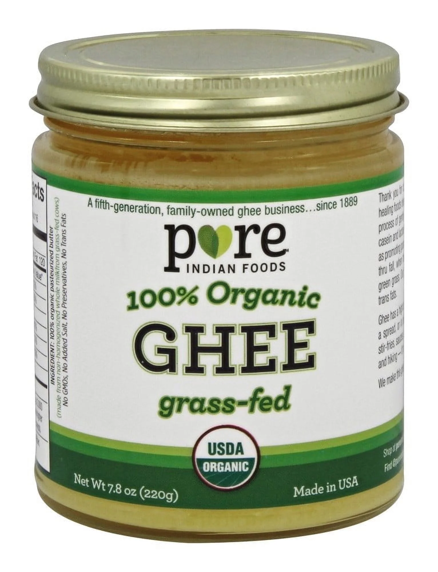 Pure Indian Foods Organic Ghee Grass-Fed - 7.8 oz Pack of 4