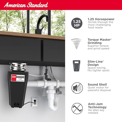 American Standard 10-US-AS-5-HD Garbage Disposer, 1/2 HP Heavy Duty, Black