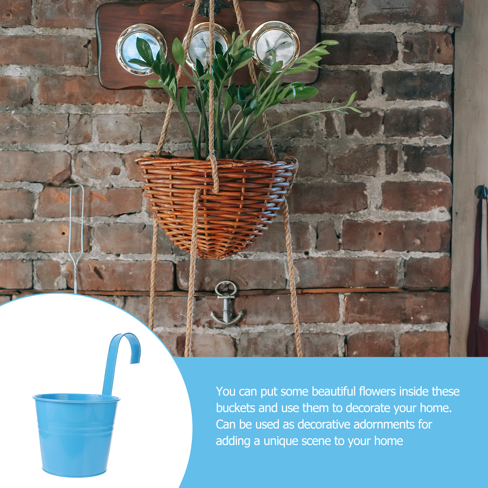 2 Pcs Vintage Hanging Flower Pots Plant Bucket Tinplate Planters