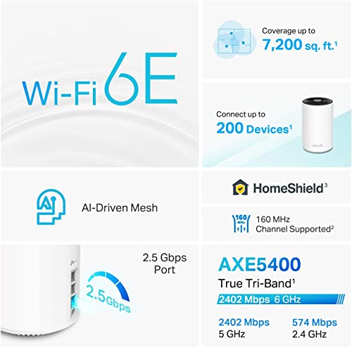 TP-Link Deco AXE5400 Tri-Band WiFi 6E Mesh System(Deco XE75 Pro) - 2.5G WAN/LAN Port, Covers up to 7200 Sq.Ft, Replaces WiFi Router and Extender, AI-Driven Mesh, New 6GHz Band, 3-Pack (Renewed)