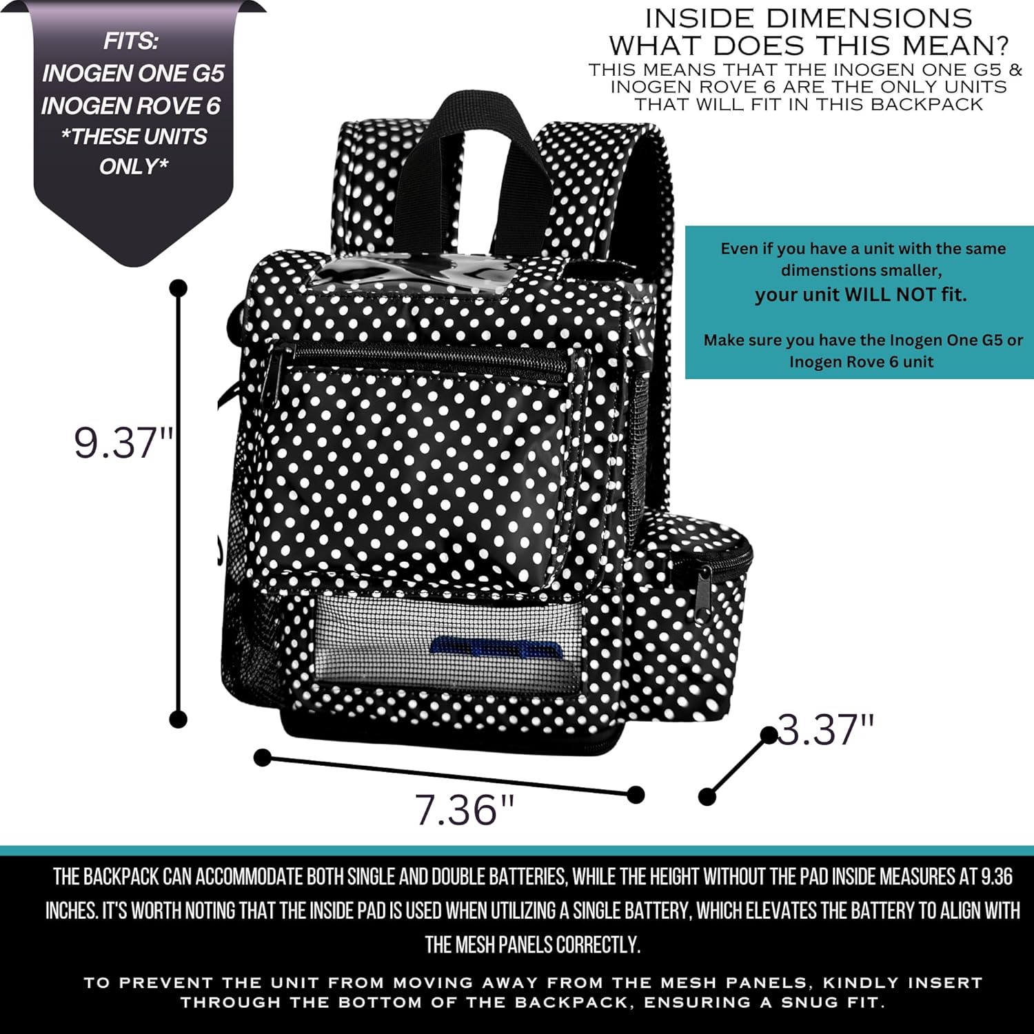 O2TOTES WEAR YOUR OXYGEN WITH STYLE Backpack Fit For Inogen Rove 6 lightweight backpack, padded backpack straps, chest & waist straps