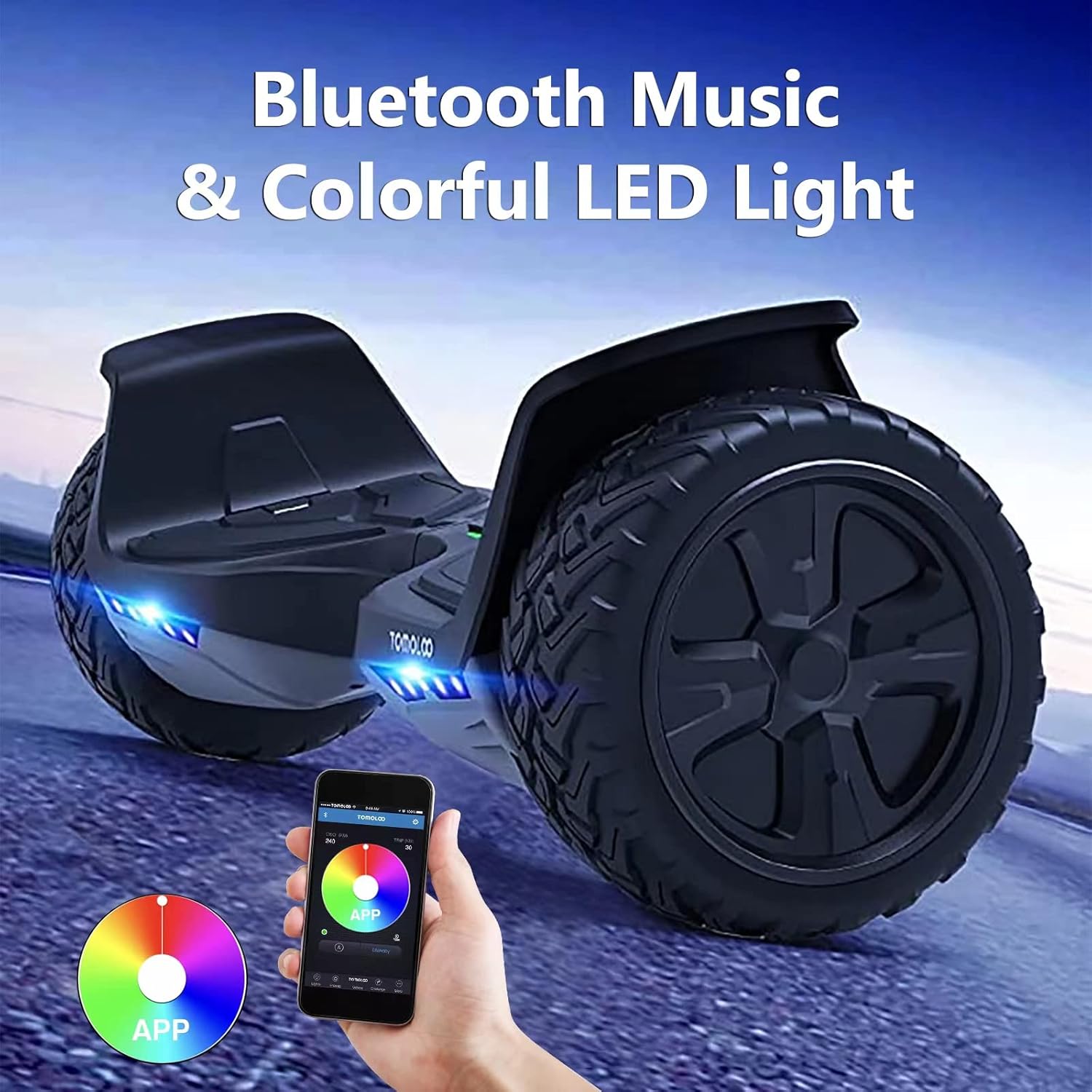 Tomoloo Hoverboard Off Road with Bluetooth and LED Lights, 8.5'' All Terrain Hoverboards for Kids and Adults with APP Control, UL2272 Certified Self Balancing Hover Board Electric Scooter