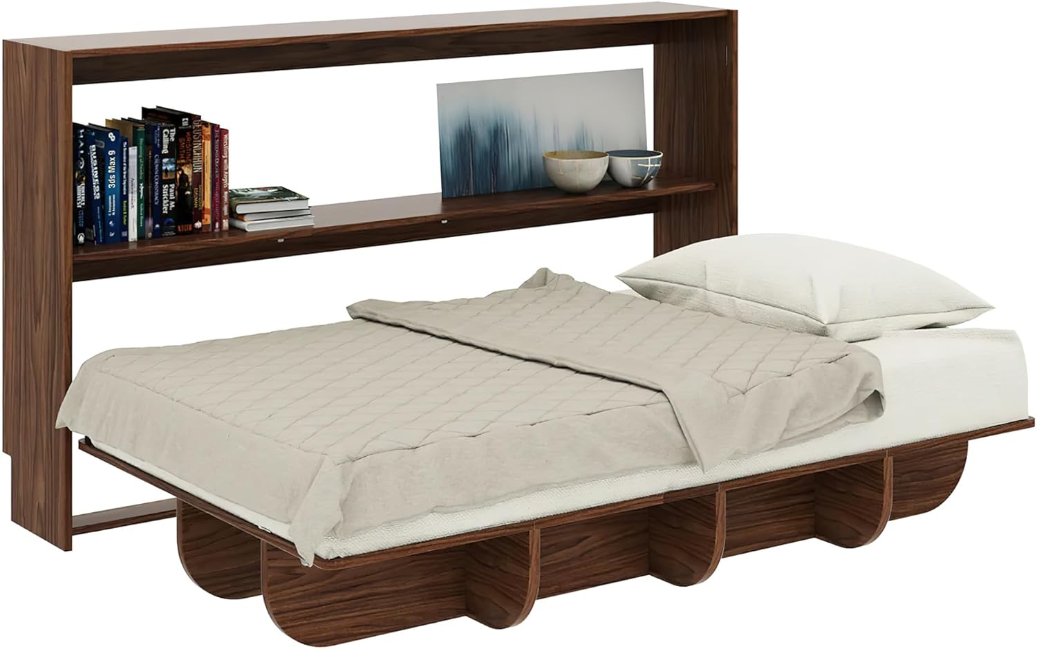 Lori Beds Twin Size Murphy Bed, Vertical Hideaway Wall Bed, Manual Fold, Space Saving Furniture, Folding into Shelves for Multipurpose Guest Room, Home, Office, Twin, Walnut Finish