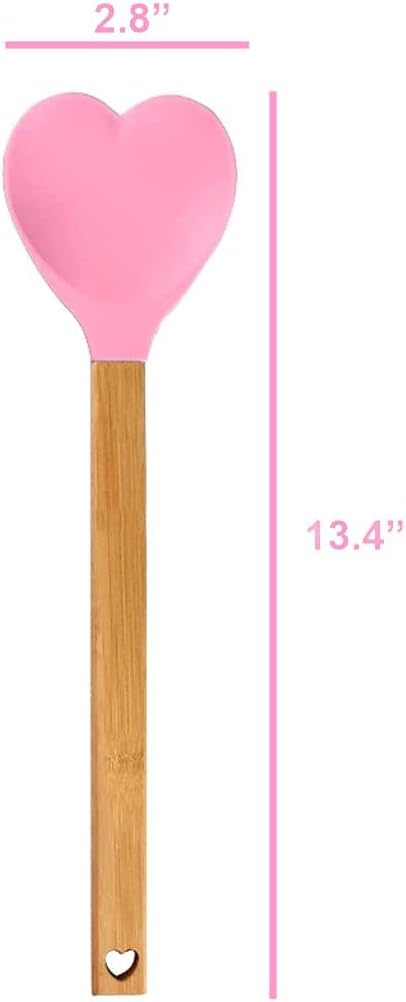 Generic Heart shaped silicone spatula – baking,stirring,pastry,kitchen utensil spoon – bamboo handle - meaningful kitchen gift idea – housewarming,mother’s day,wedding,engagement,Pink,2.8x13.4