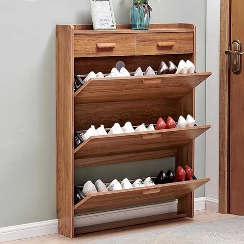 Narrow Shoe Cabinet for Entryway, Hallway Shoe Storage Cabinet, Slim Flip Down Shoe Rack 4 Tier Shoe Organizer for Home and Apartment
