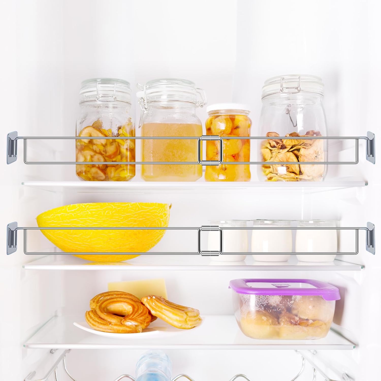 RV Adjustable Refrigerator Bars, 12.45-22.5 Inches Stainless Steel RV Tension Rods Fit for RV, Camper Refrigerator and Bathroom Shelves, Keep your Refrigerator Neat and won't Get Messy or Drop(2 Pack)