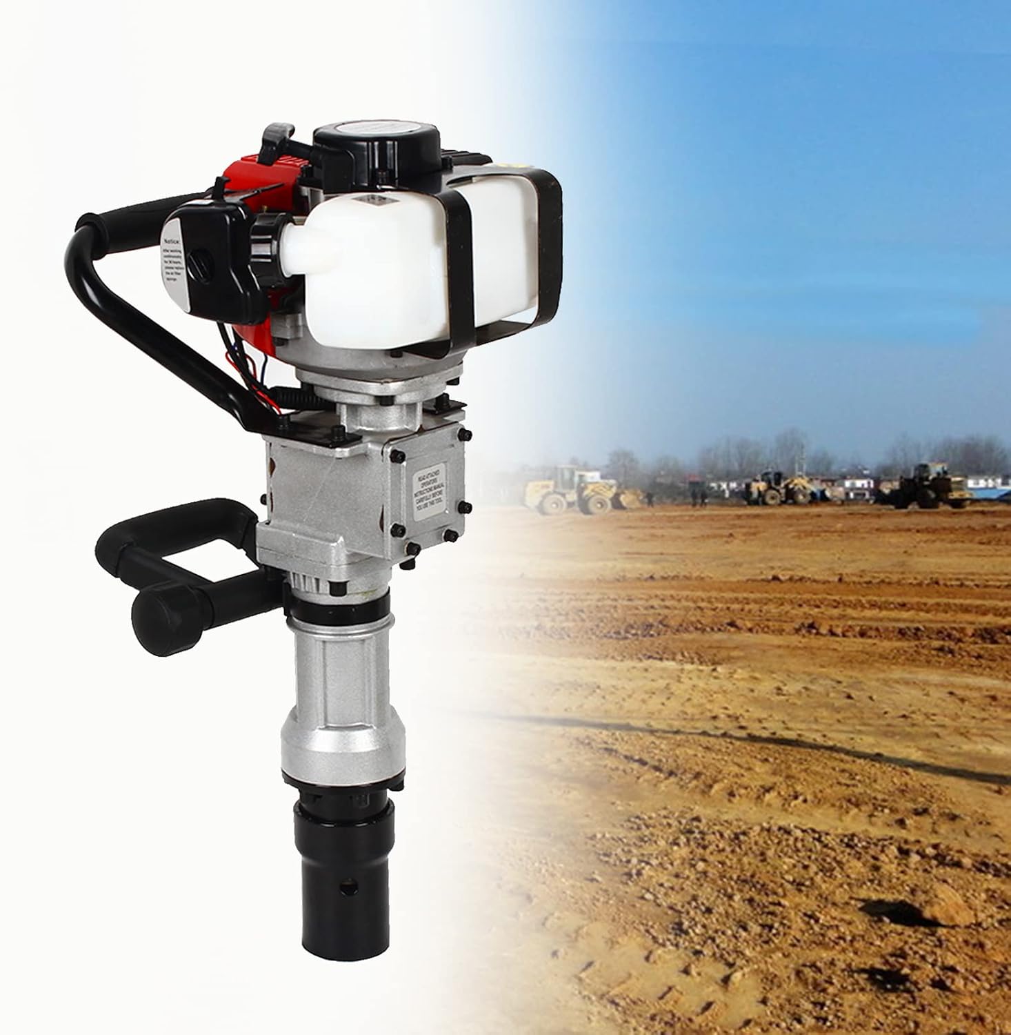 52CC Gas-Powered T Post Driver 2 Stroke Gasoline Engine Push Pile Driver Air Cooling Single Cylinder Manual Portable Lightweight Petrol Piledriver Max Speed 6500r/min Red