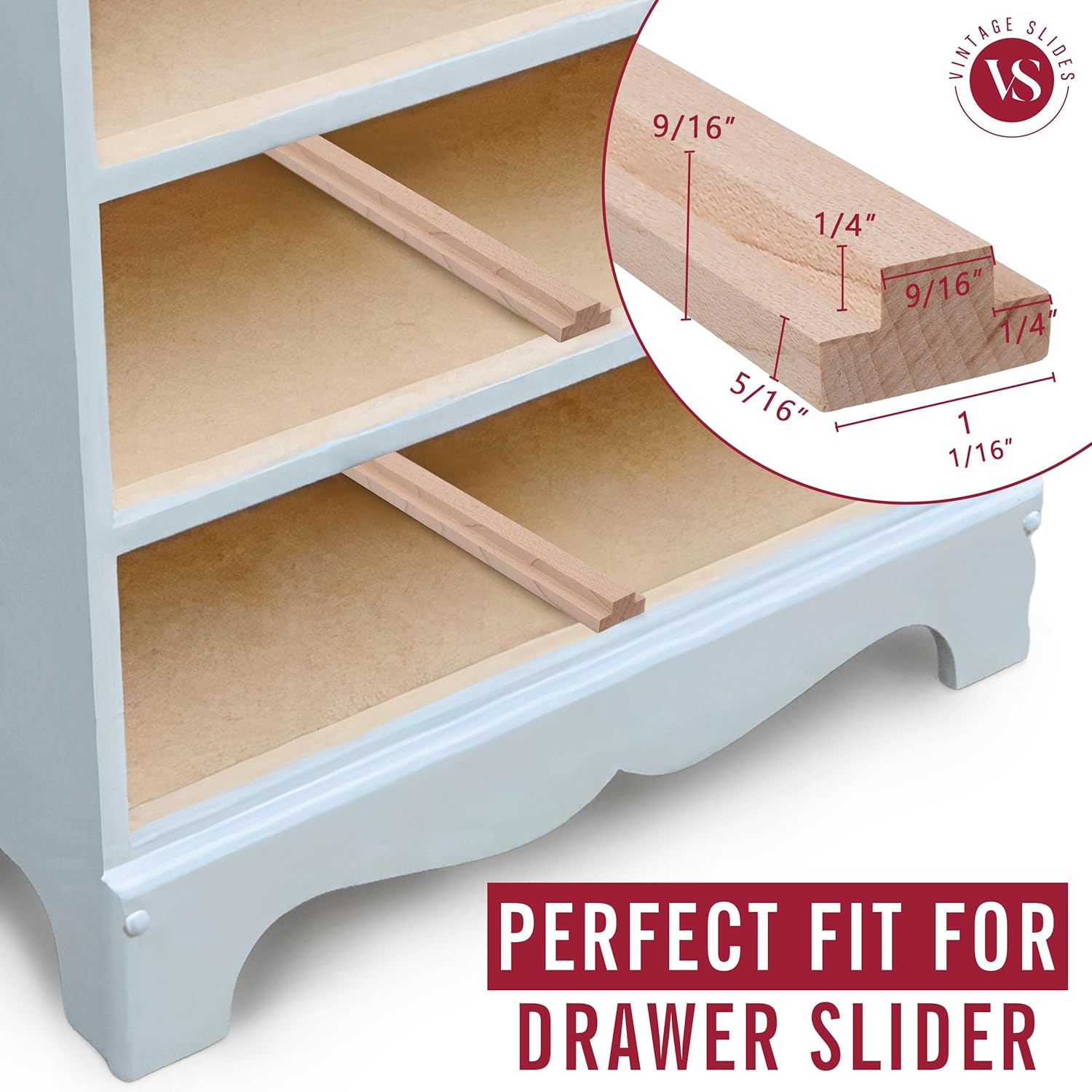 Wood Drawer Slide – 20-Inch Wide-T Vintage Center Mount Drawer Slides – Natural Maple Wooden Drawer Slide Replacement (Corresponding Metal Slide Sold Separately)