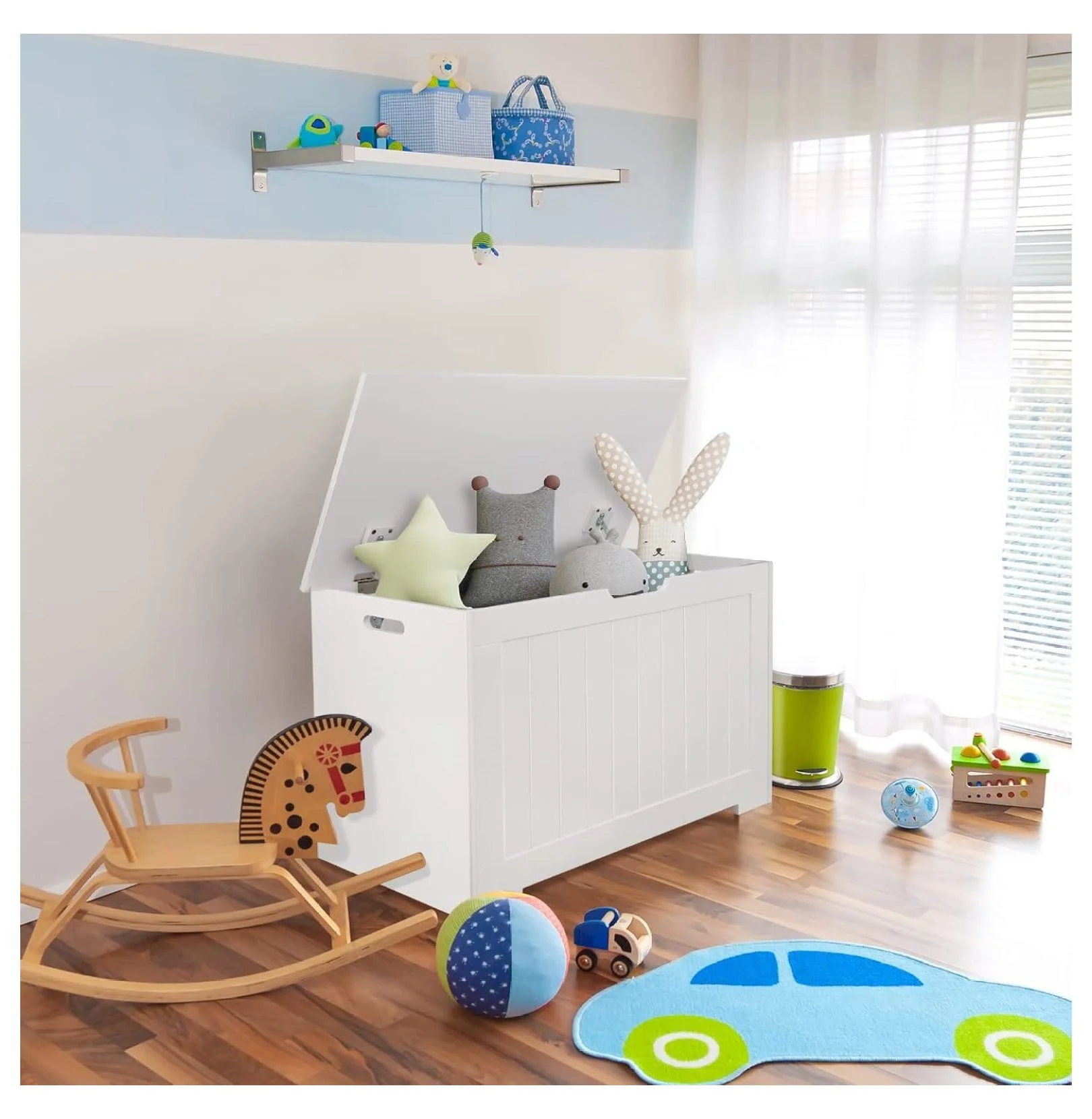 30'' Toy Box Storage Chest Trunk for Boys Girls Kids,Wooden Storage Bench Organizer Box Shoe Blanket Chest,w/2 Safety Hinges,for Living Room,Bedroom,Entryway(White)