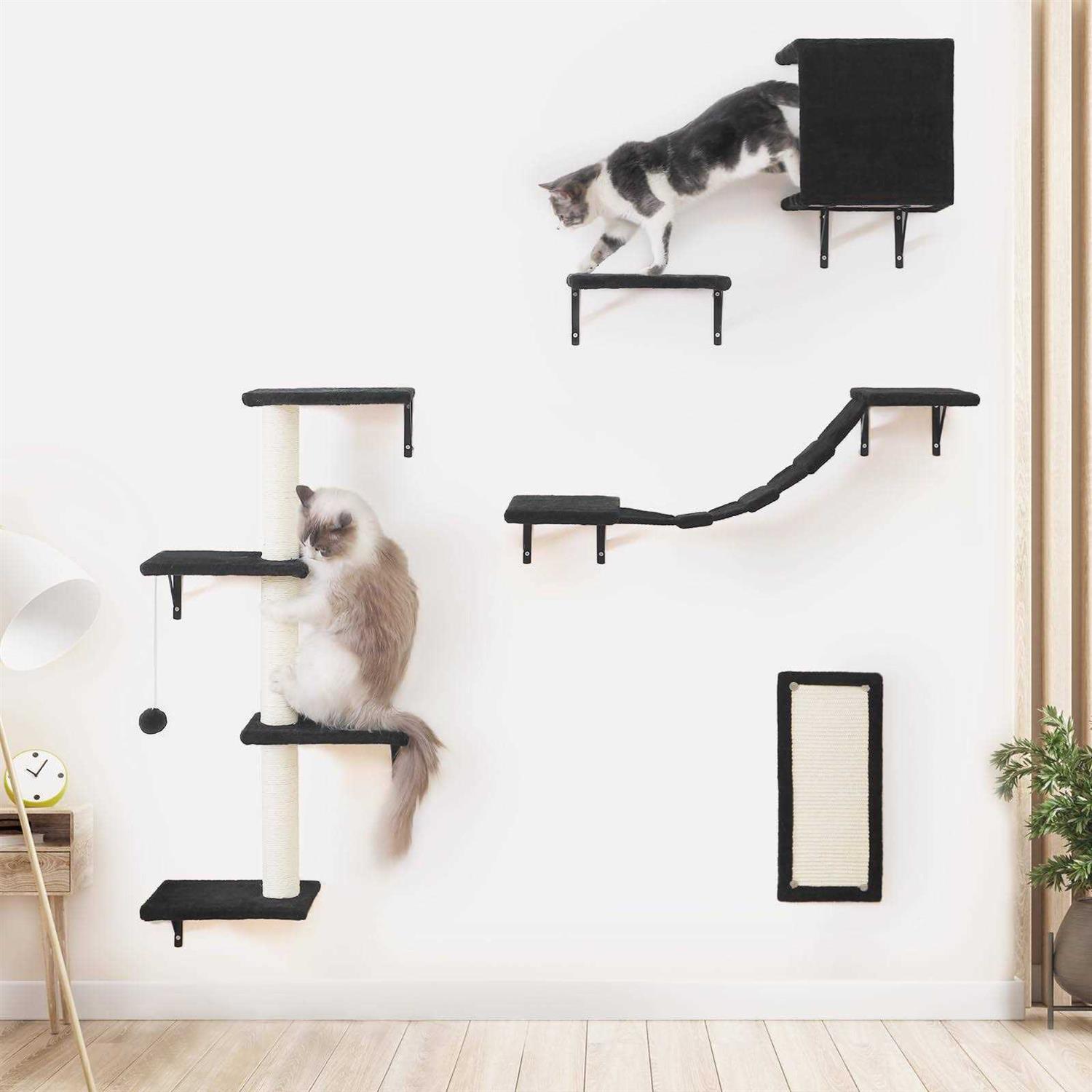 Modern Wall-Mounted Cat Furniture 5pcs Cat Wall Shelves Wooden Cat Climber Cat House, Bridge, Tree, Steps, and Scratcher - Pet Supplies online store