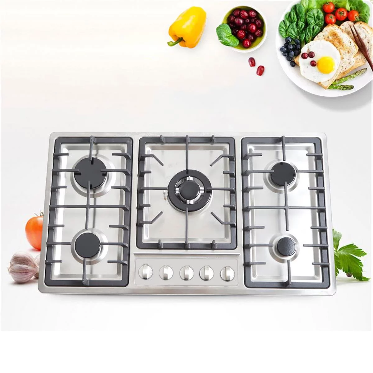 WUZSTAR Built-In 5 Burner Gas Cooktop Stove, Stainless Steel Gas Stove for Home Kitchen Commercial