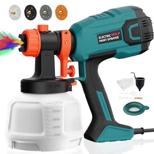 Paint Sprayer, 700W HVLP High Power Electric Spray Paint Gun with Adjustable Spray Width Knob, 40 Fl Oz Container, 4 Nozzles & 3 Patterns, Easy to Clean, for Furniture, House, Fence, Walls, Etc.