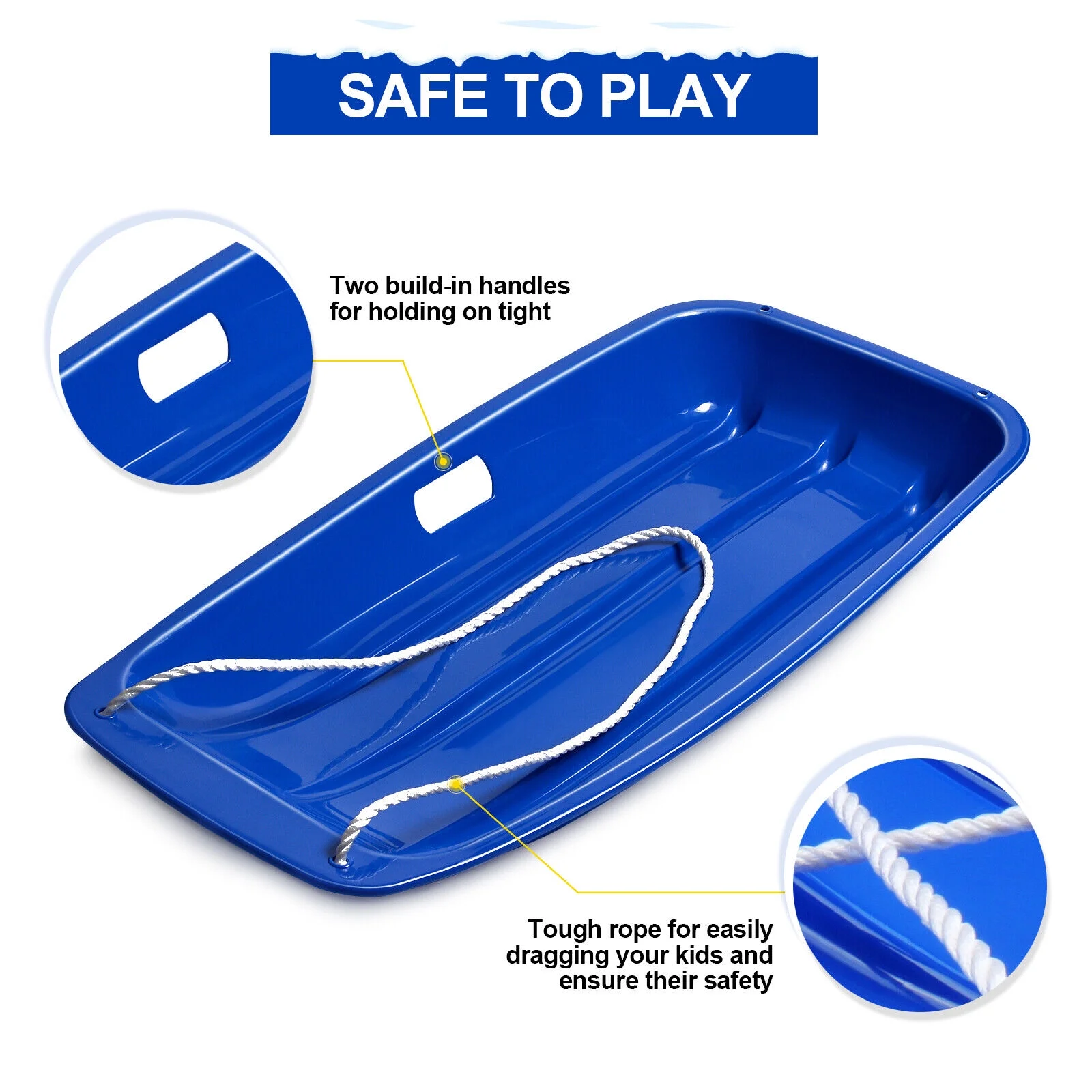 35in Winter Plastic Snow Sled Boat Shape Snow Sledge for Child Kid Adult Pull