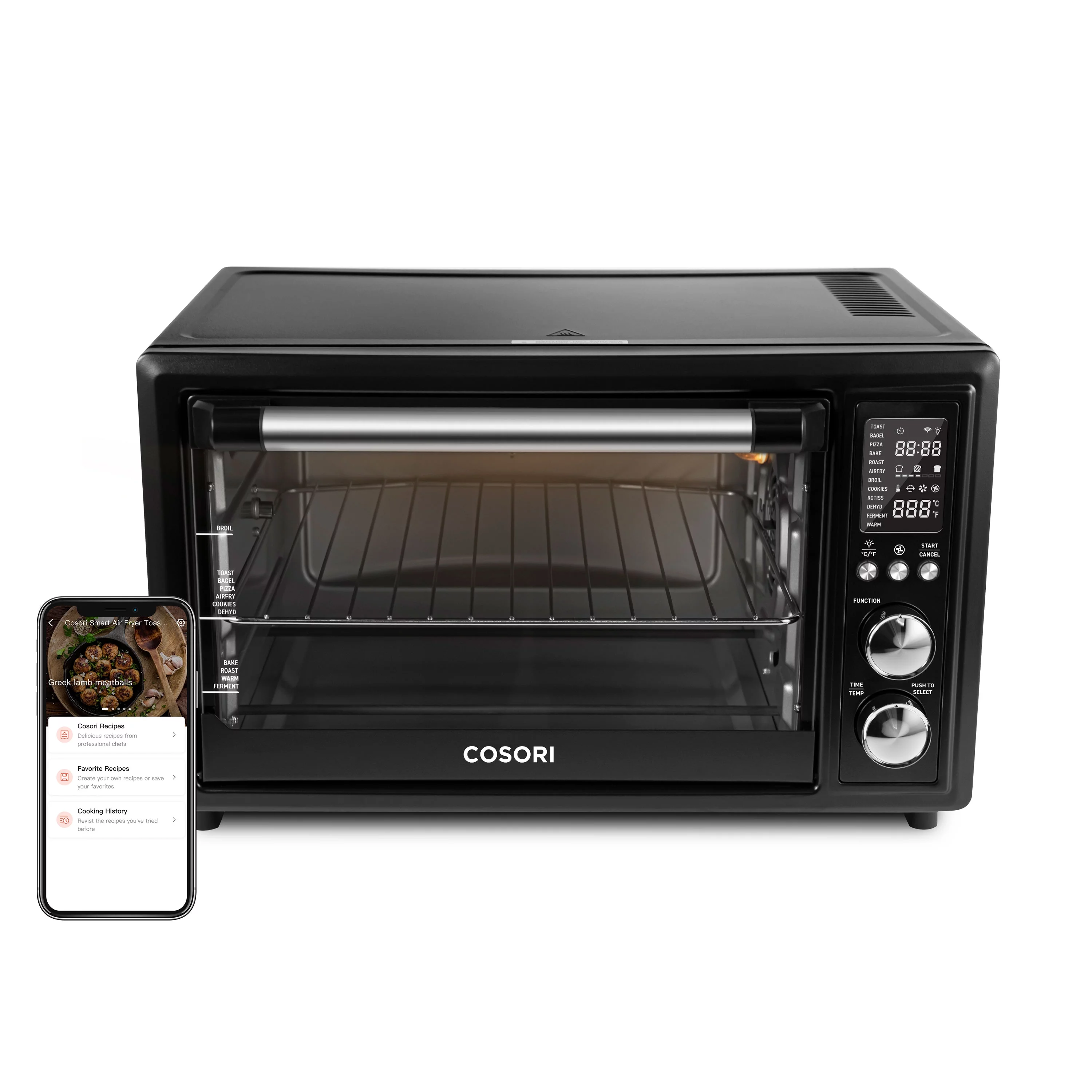 COSORI Smart New Air Fryer Toaster Oven, Large 32-Quart, Stainless Steel, Walmart Exclusive Bonus, Black