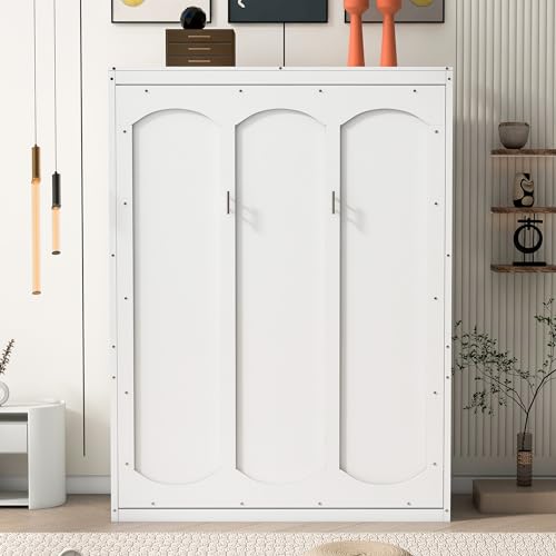 Queen Size Murphy Bed Wall Bed with Shelves, Wood Murphy Bed Wall Bed Folding Wall Bed for Home Office or Small Room, Gray