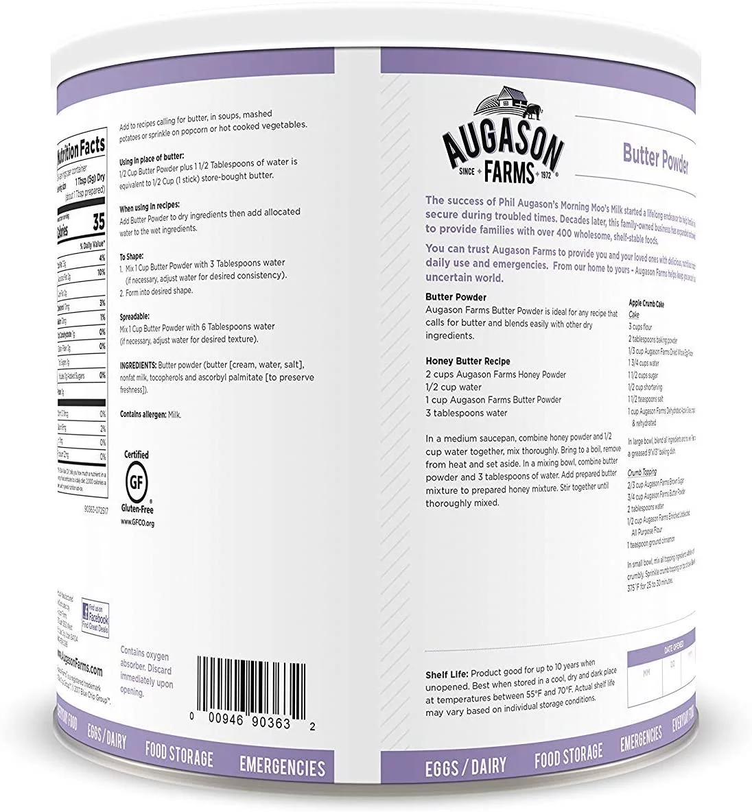 Augason Farms Butter Powder 2 lbs 4 oz No. 10 Can