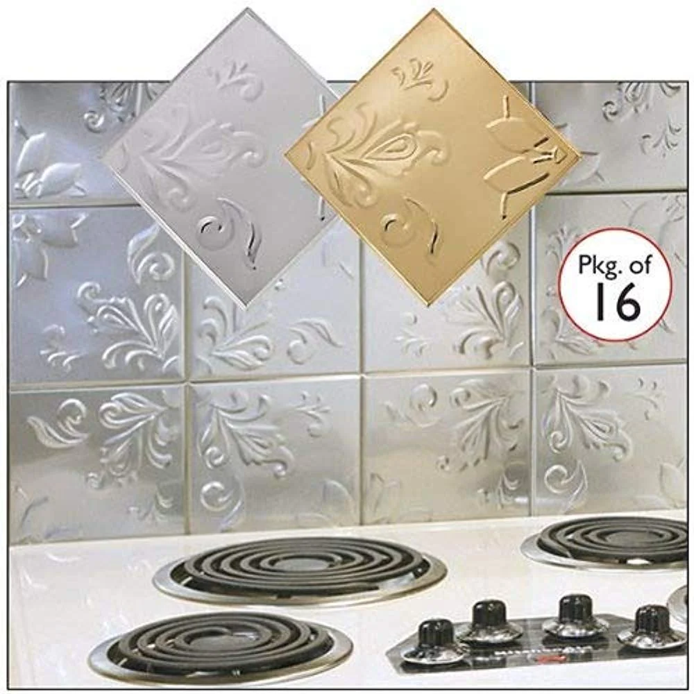 Self Adhesive Decorative Copper Embossed Floral Design Tin Tiles - 6