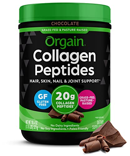 Orgain Hydrolyzed Collagen Peptides Powder For Women & Men, 20g Grass Fed Collagen, Unflavored - Hair, Skin, Nail, & Joint Support Supplement, Paleo & Keto, Non-GMO, Type I and III, 1lb