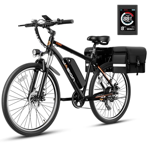 Jasion EB5 Electric Bike for Adults with Peak 500W Brushless Motor, 40Miles 20MPH Commuting Electric Mountain Bike with 360Wh Removable Battery, 7-Speed, 26