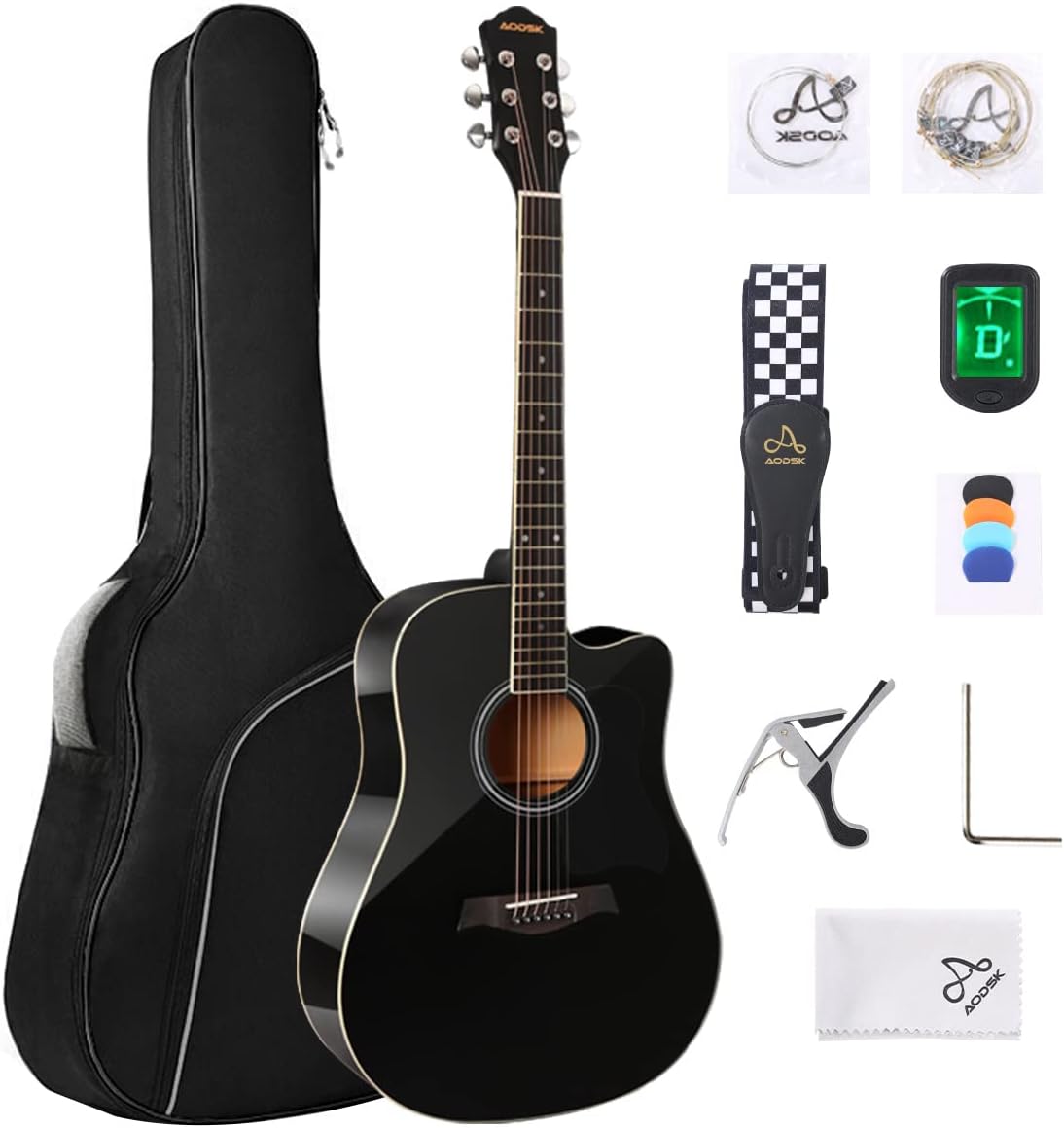 AODSK 41inch Acoustic Guitar Beginner Full Size 41 Inch Guitar+Guitar Foot Stool