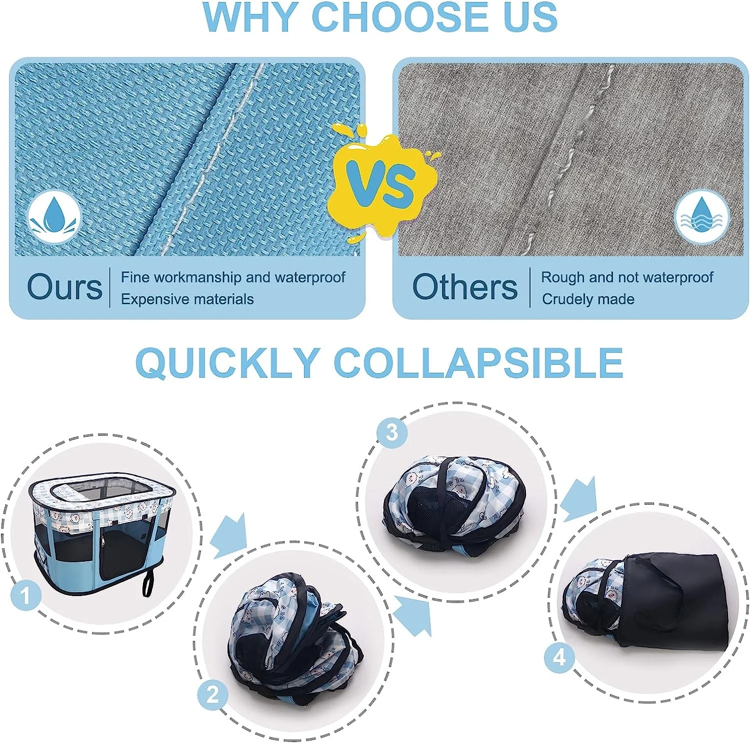 Portable Collapsible Dog Crate, Travel Dog Crate  Foldable for Large Cats & Small Dogs Indoor and Outdoor