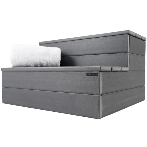 Hot Tub Steps - Wood-Looking Plastic, 100% Waterproof, Gray Non-Slip, Heavy Duty Outdoor Spa Stairs - Multi-Use for Porch, Fits Any Size