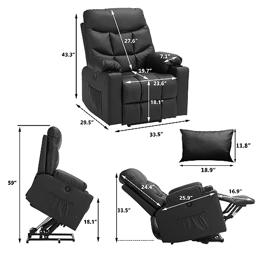 IPKIG Power Lift Chairs Recliners for Elderly with Massage and Heated, Linen Fabric Lift Recliner Chair with USB Ports, Massage Remote and Side Pocket for Living Room, Home Theater Seat (Grey)