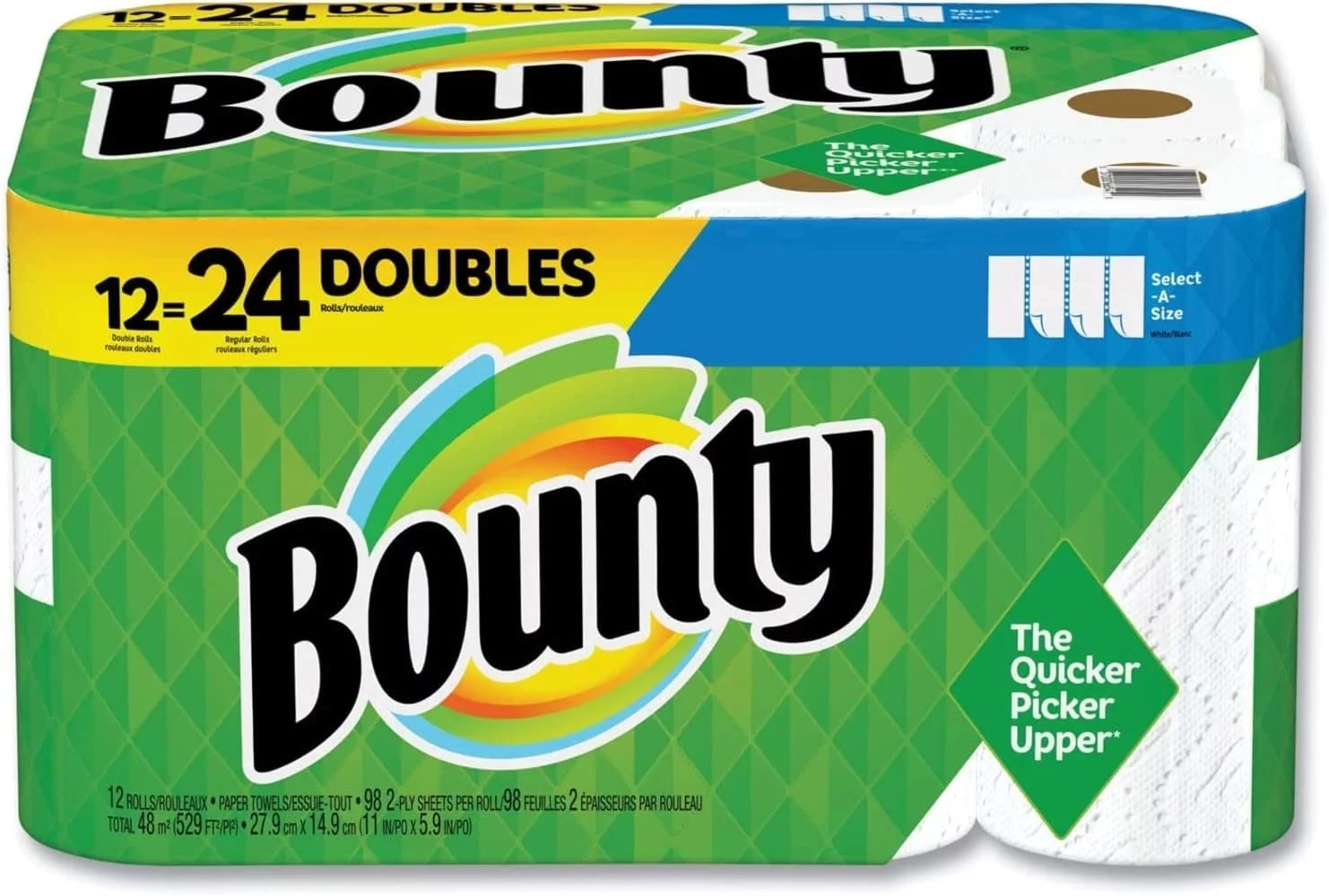 Bounty Select-A-Size Paper Towels, White, 12 Double Rolls, 12 Count