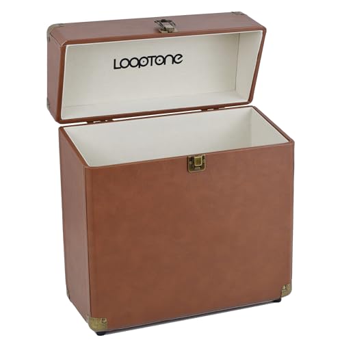 LoopTone Vintage Vinyl Record Storage Case for 30 Albums，Perfect for your Treasured 33, 45 and 78 RPM LP Record Carrier; Portable Vinyl Storage Box for Travel and Home Record Storage