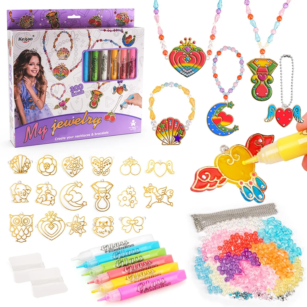 Art and Craft for 5 6 7 8 Year Old Kids-Necklace Craft Kit for Girls Boys Age 10 Jewelry Making Kit for Children Age 6-12 Birthday Gifts for Girl 5-10 Year Kids Early Development & Activity Toys