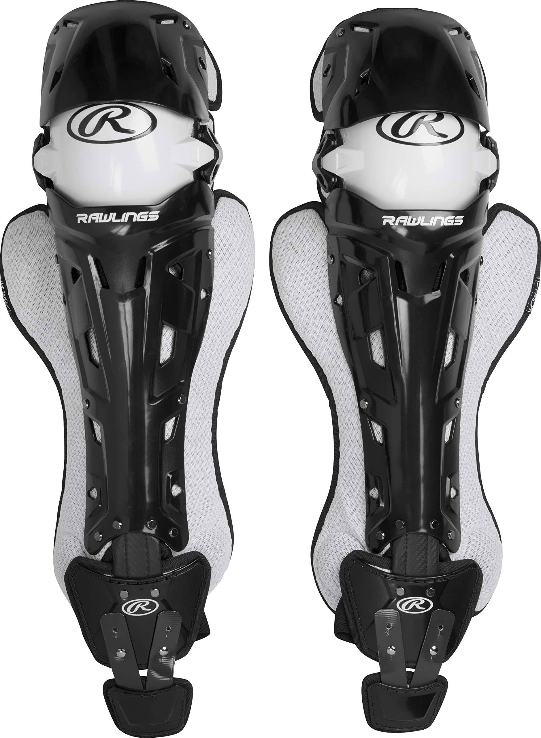Rawlings Mach Adult NOCSAE Baseball Catcher&s Leg Guards, Black/White