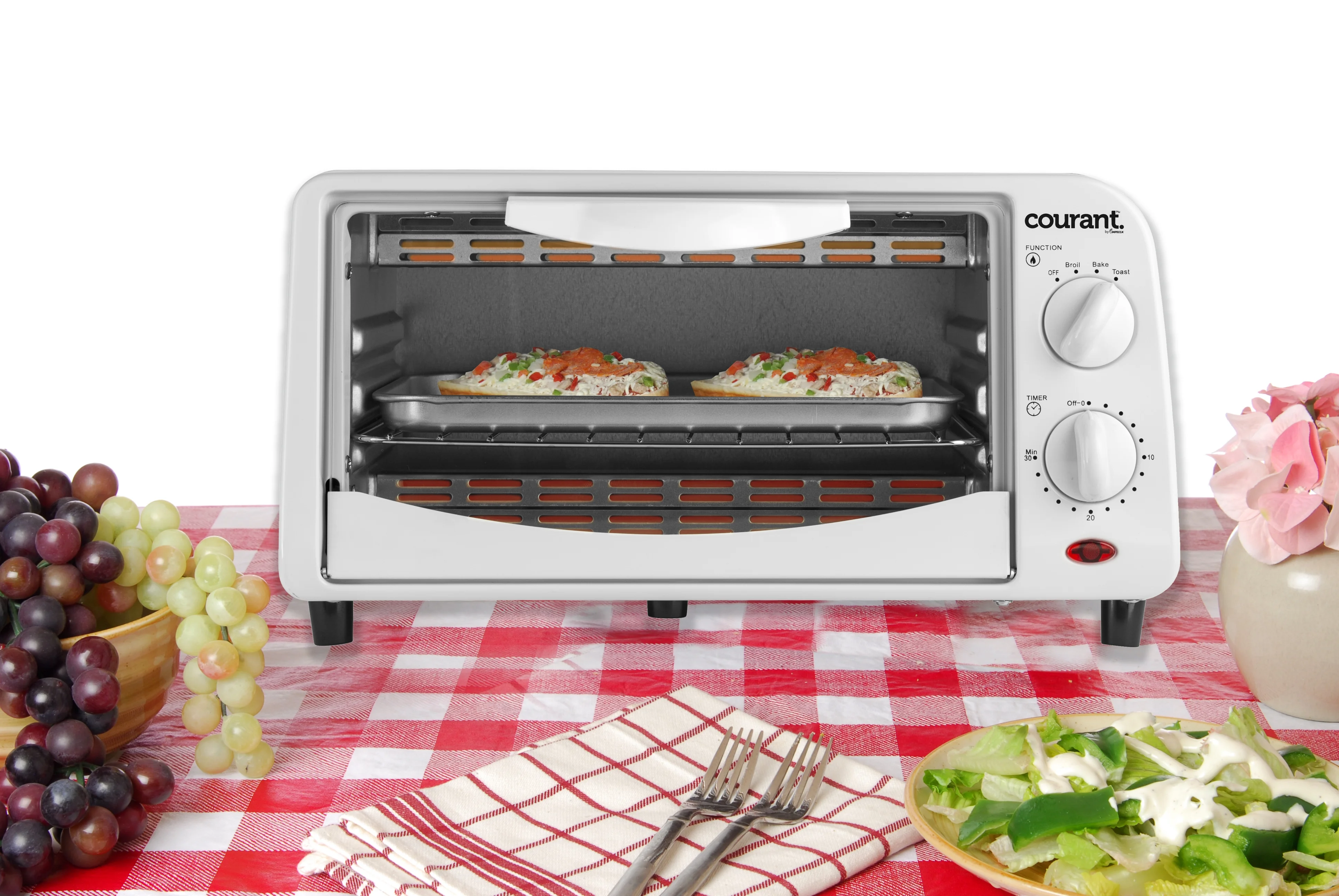 Courant 4-slice Toaster Oven. Toast, Bake, and Broil Settings, White