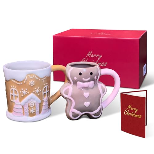 Christmas Mugs - Holiday Card & Gift Box Included - Gingerbread Man Design - Funny & Cute Coffee Christmas Mug - Perfect for Mom Kids Dad Gifts 13 Oz
