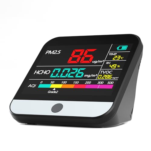 Xoopon 13 in 1 Air Quality Monitor Indoor Portable PM1|PM2.5|PM10|TVOC|Formaldehyde|Temp|Humidity and 6AQI Detector with Beep Alarm,Easy to Use,Highly Accurate Air Quality Tester for Home,Office