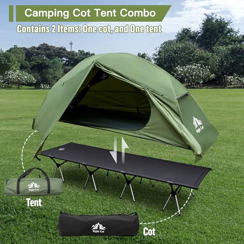Night Cat Camping Cot Tent - Waterproof 1-Person Off-Ground Combo Cot Bed for Adults Portable Easy Set-up Tent