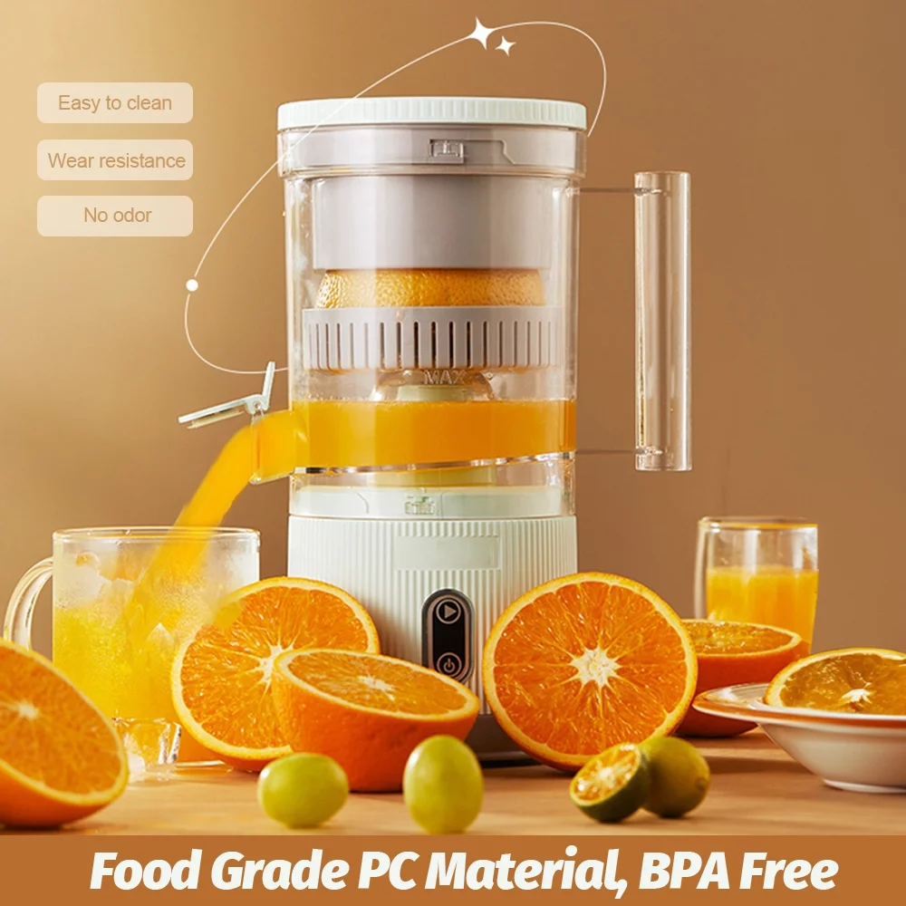 Cornesty Electric Citrus Juicer Squeezer with Pulp Basket, 300ml Juicer Machine for Citrus Orange Lemon Grapefruit, Automatic Citrus Juice with USB Charging, BPA-Free, Easy to Clean (White)