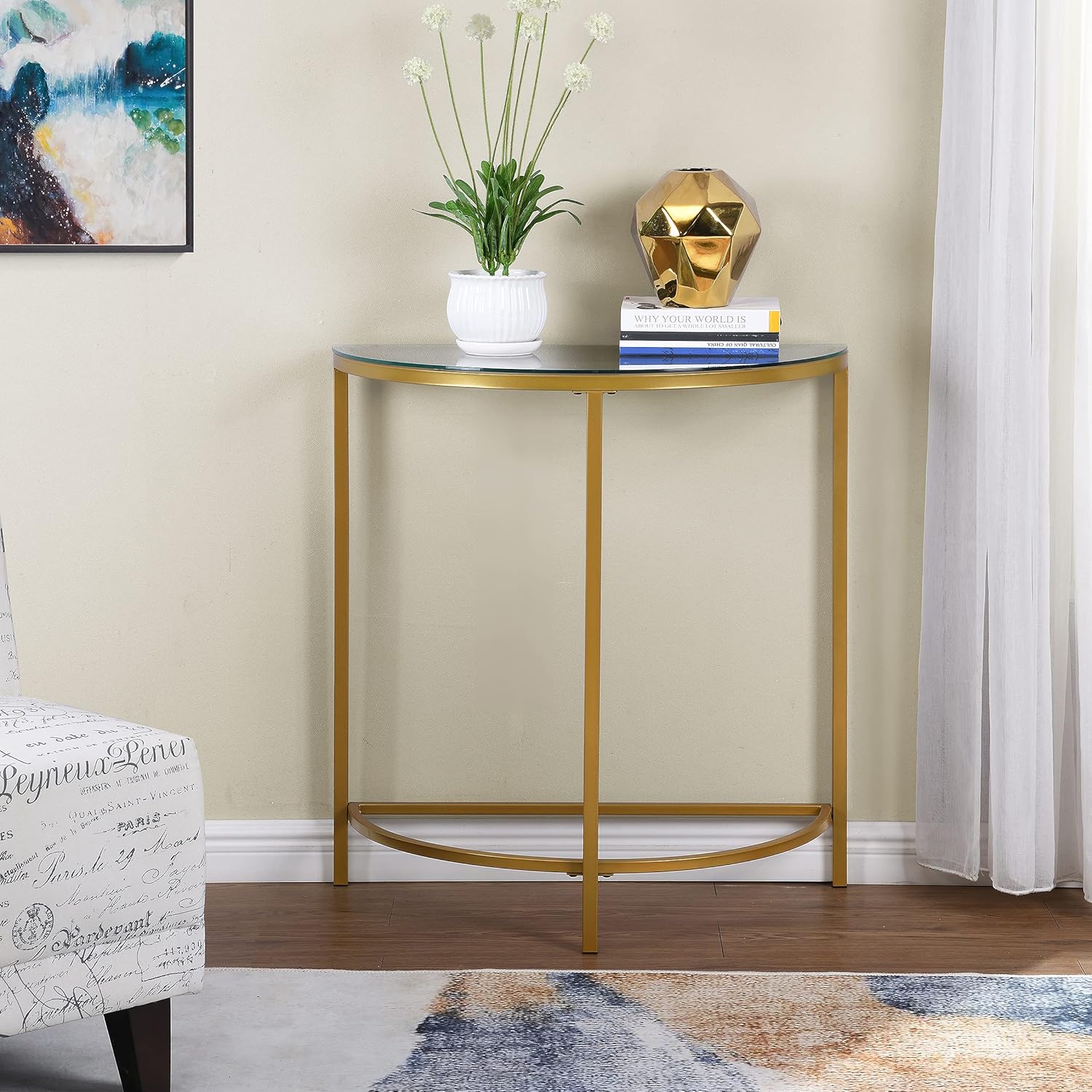 Carolina Chair & Table Winoda Half Round Console Table, Gold