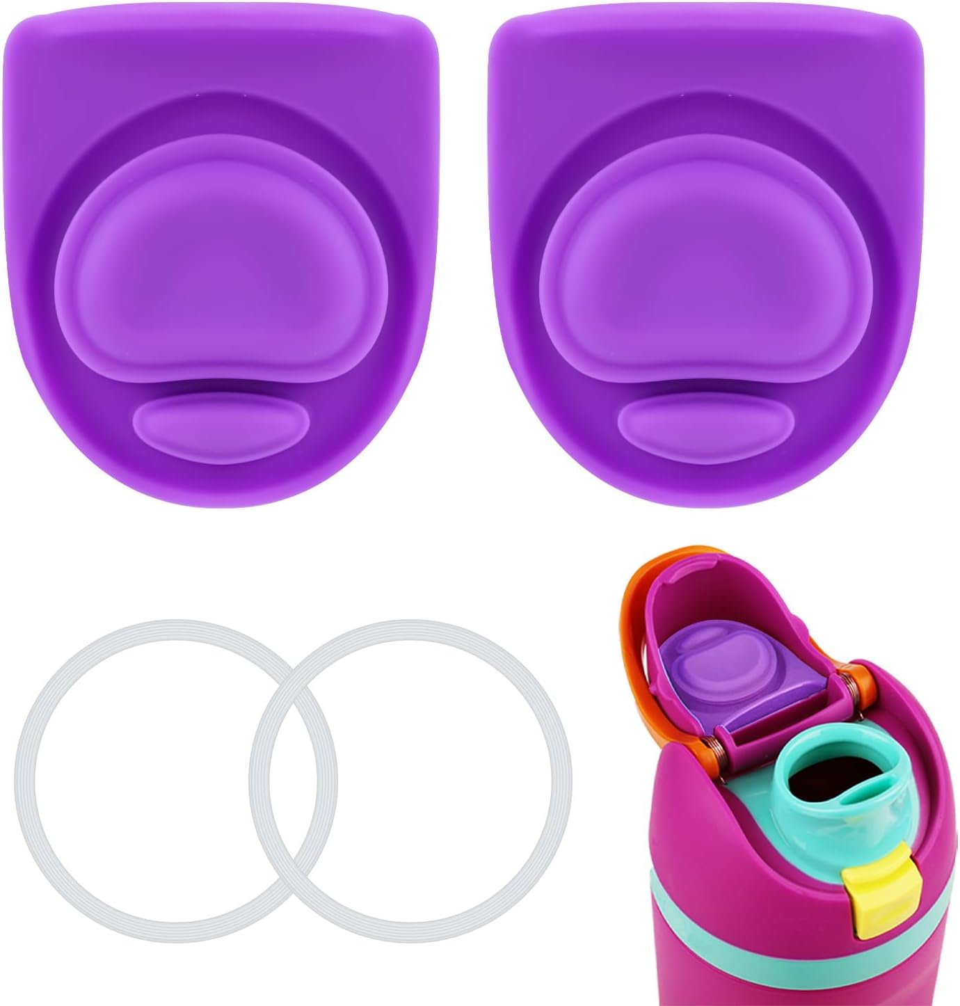 4pcs Bottle Seal Ring & Replacement Rubber Stopper for Owala FreeSip 19oz 24oz 32oz 40oz, Silicone O Ring Water Bottle Lid Parts, Cap Mouth Plug Gasket Accessories, BPA-Free (Purple)