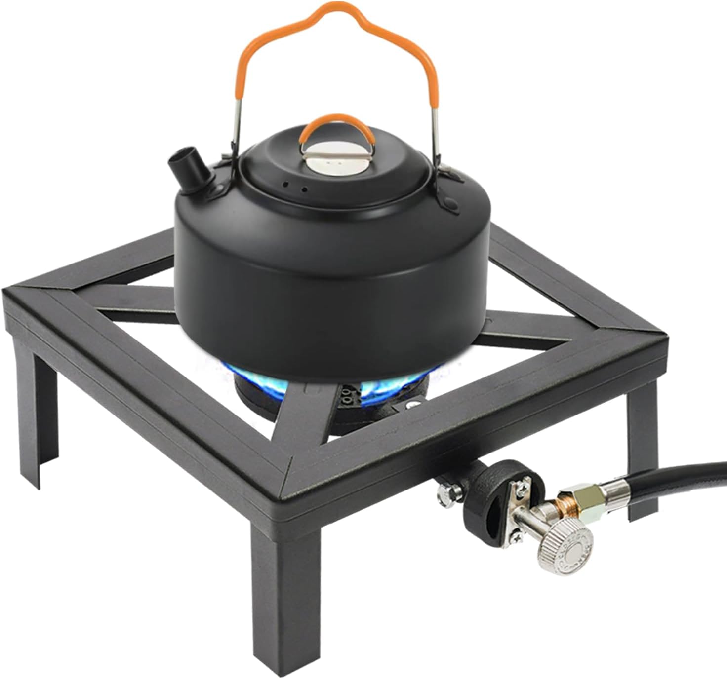 Portable Single Burner Outdoor Gas Stove Propane Cooker with Adjustable 0-20Psi Regulator Hose for Patio Camping, BBQ, Home Brewing, Turkey Fry, Maple Syrup Prep