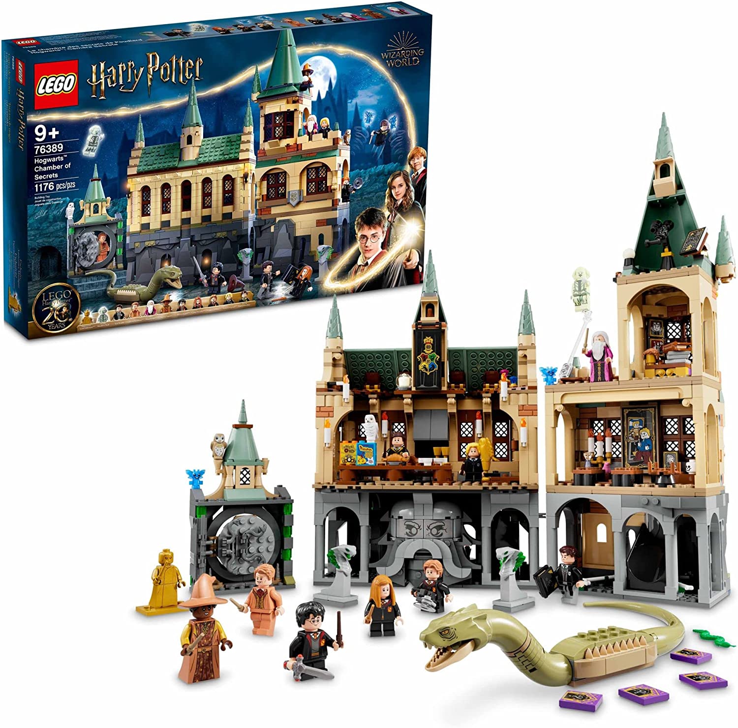 LEGO Harry Potter Hogwarts Chamber of Secrets 76389 Castle Toy with The Great Hall, 20th Anniversary Model Set with Collectible Golden Voldemort Minifigure and Glow-in-the-Dark Nearly Headless Nick
