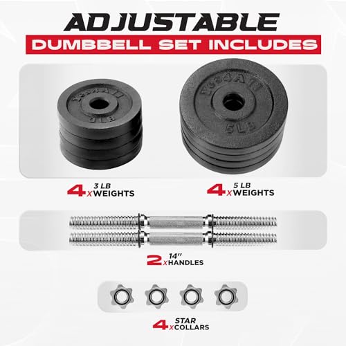 Yes4All Adjustable Dumbbell Set with Weight Plates/Connector - Exercise & Workout Equipment - Size Options 40lbs to 200lbs