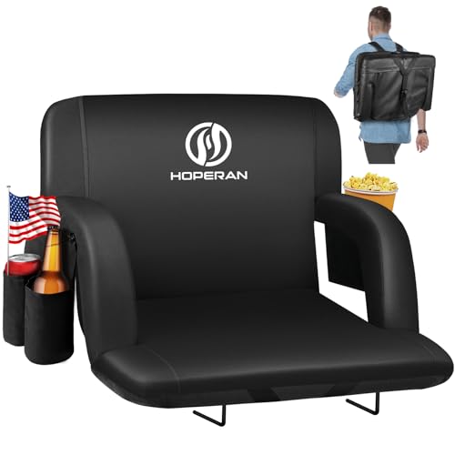 HOPERAN Stadium Seats for Bleachers with Back Support, Half-fold Portable Bleacher Chairs with Back and Cushion, 600D Waterproof Reclining Extra Wide Bleacher Seat for Outdoor Sports