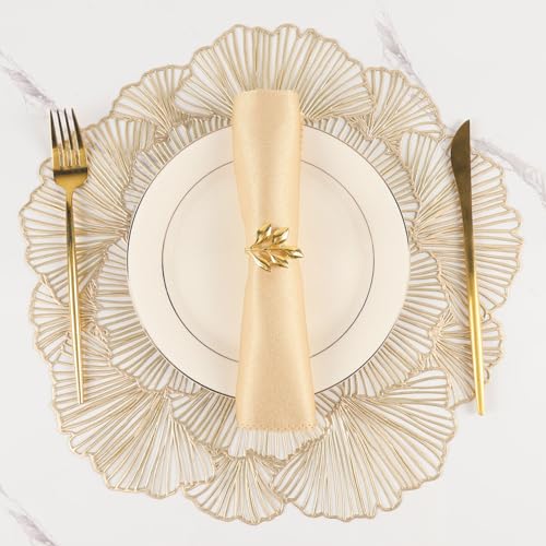 Round Placemats Pressed Vinyl Metallic Flower Place Mats Set of 6 Heat Resistant Dining Table Mats Gold Placemat for Wedding Party Kitchen Decorations