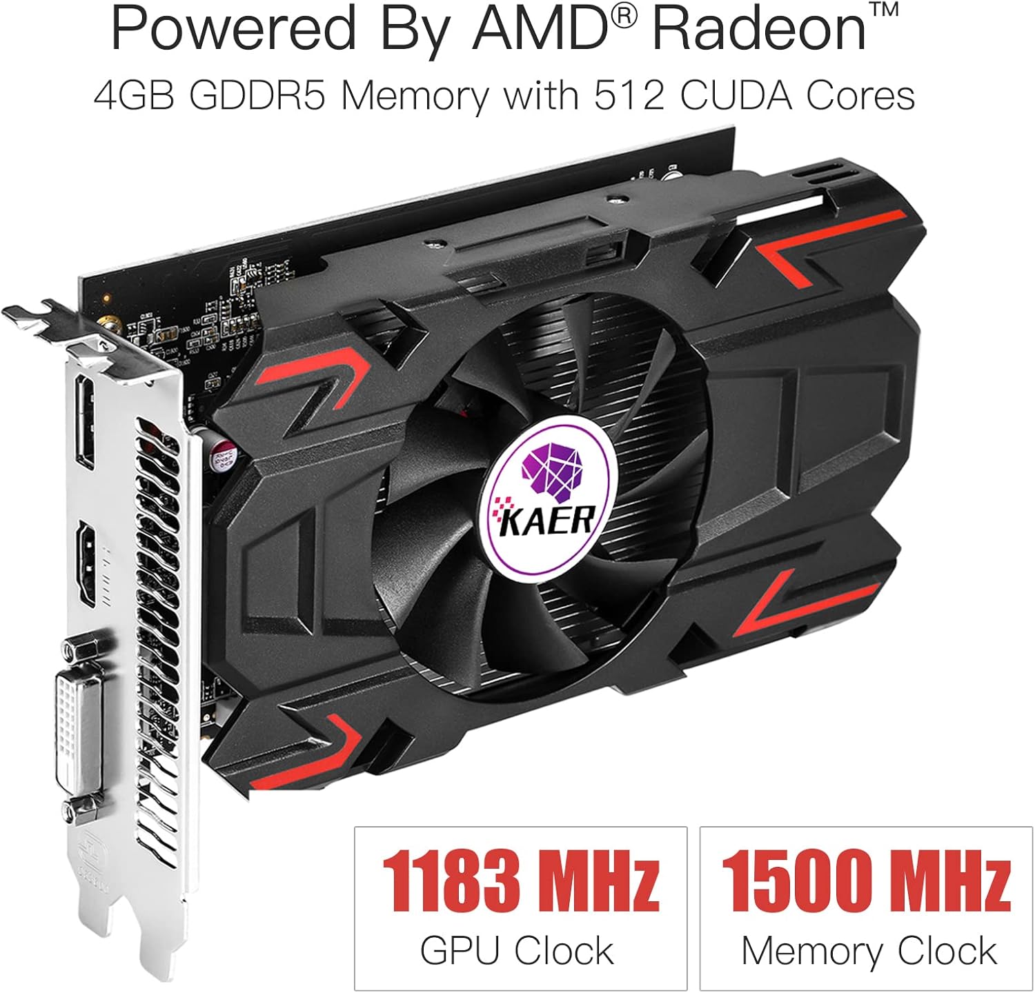 KAER AMD Radeon RX 550 Computer Graphics Card 4GB, GDDR5, 128 Bit, DirectX 12, PCI Express 3.0, DP HDMI DVI-D, Desktop Gaming Video Card, Computer GPU