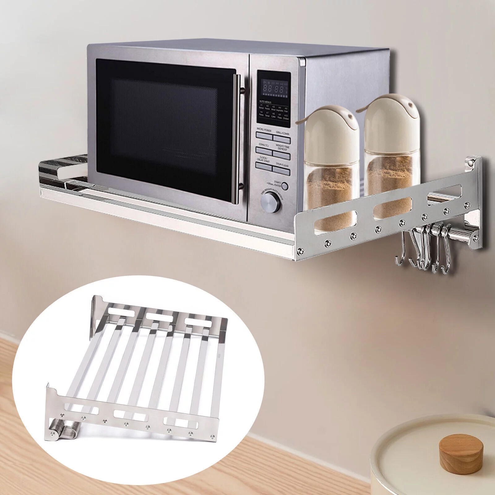 Wall Mount Microwave Oven Rack,Microwave Oven Bracket Wall Mount Shelf Cooker Holder Storage Rack w/ 12 Hooks